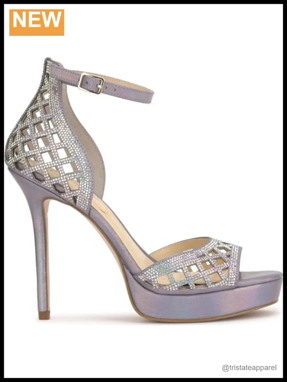 Embellished Platform Stiletto Sandals Rhinestone Ankle Strap Formal
